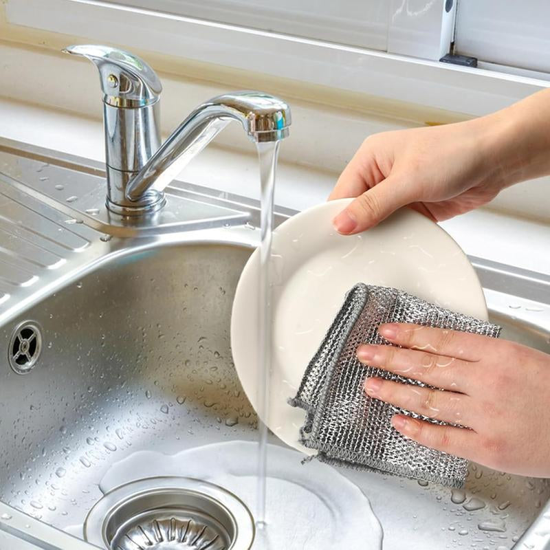 30Pcs Magic Dishcloth Silver Wire Cleaning Kitchen Cloth Thickened Microfiber Wash Towel Built-In Sponge Steel Wire Ball Rag