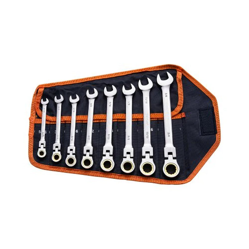 VEVOR Flex-Head Ratcheting Wrench Set 8 PCS SAE 5/16-3/4 with Roll-Up Pouch