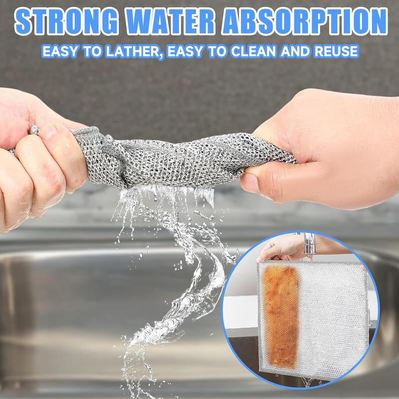 30Pcs Magic Dishcloth Silver Wire Cleaning Kitchen Cloth Thickened Microfiber Wash Towel Built-In Sponge Steel Wire Ball Rag