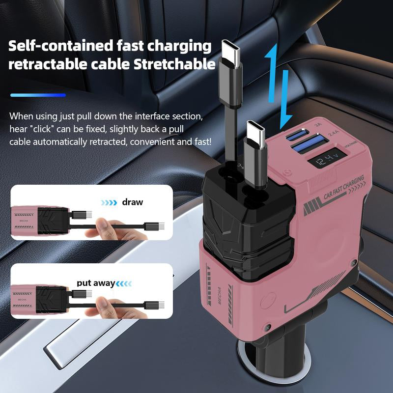 Car Charger with Telescopic, 4-In-1 Android and iPhone - Fast & Flash Charge Automotive