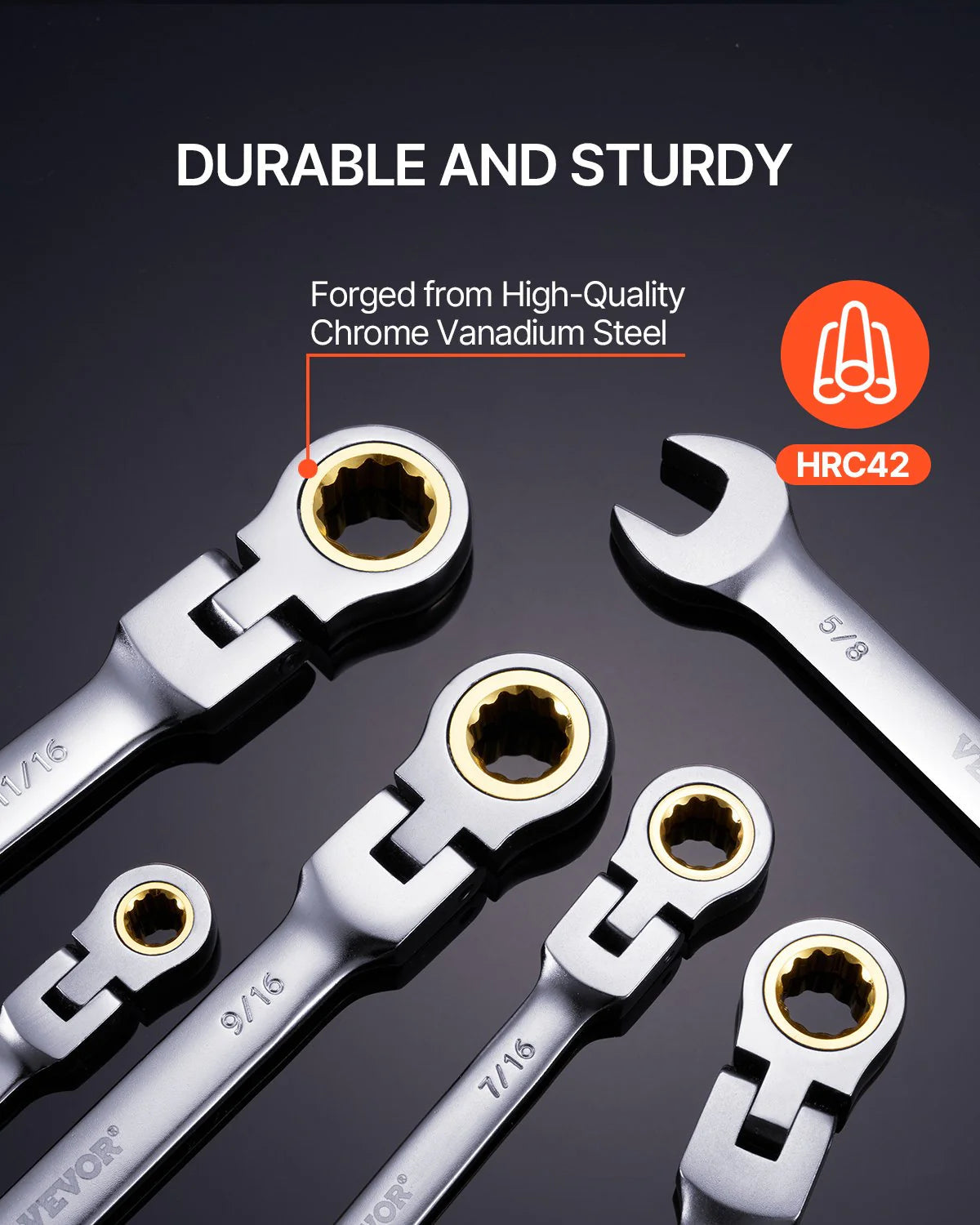 VEVOR Flex-Head Ratcheting Wrench Set 8 PCS SAE 5/16-3/4 with Roll-Up Pouch