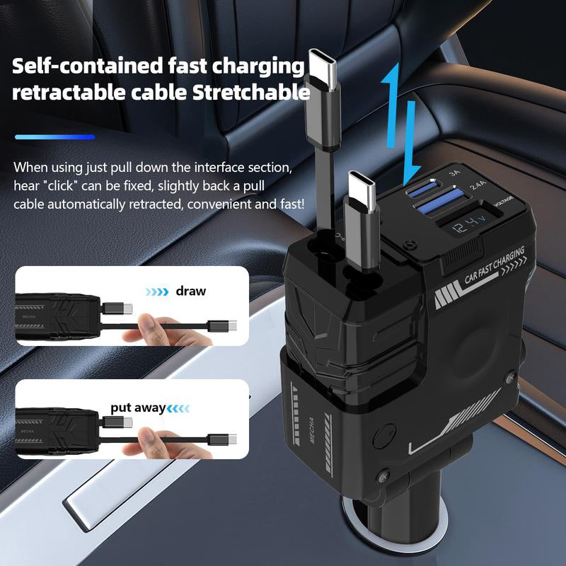 Car Charger with Telescopic, 4-In-1 Android and iPhone - Fast & Flash Charge Automotive