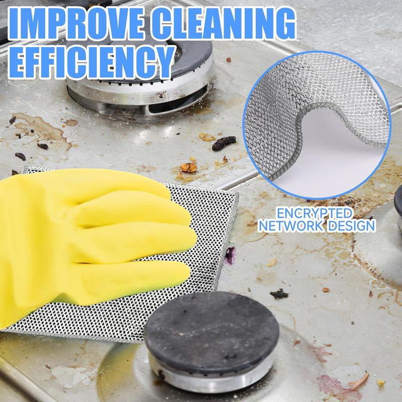 30Pcs Magic Dishcloth Silver Wire Cleaning Kitchen Cloth Thickened Microfiber Wash Towel Built-In Sponge Steel Wire Ball Rag