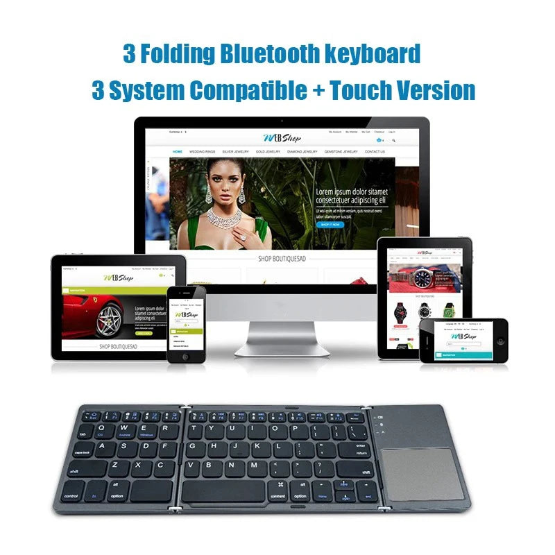 Wireless Folding Keyboard Bluetooth Keyboard with Touchpad for Windows Android IOS Phone MultiFunction Button Mini Keyboard