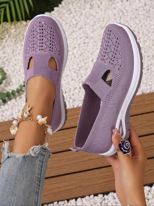 Women'S Fashionable Plain Color Slip on Mesh Breathable Lightweight Sneakers, Casual Comfortable Sports Running Shoes, All-Match round Toe Shoes for Daily Wear