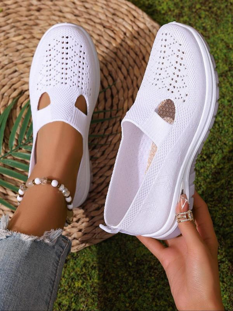 Women'S Fashionable Plain Color Slip on Mesh Breathable Lightweight Sneakers, Casual Comfortable Sports Running Shoes, All-Match round Toe Shoes for Daily Wear