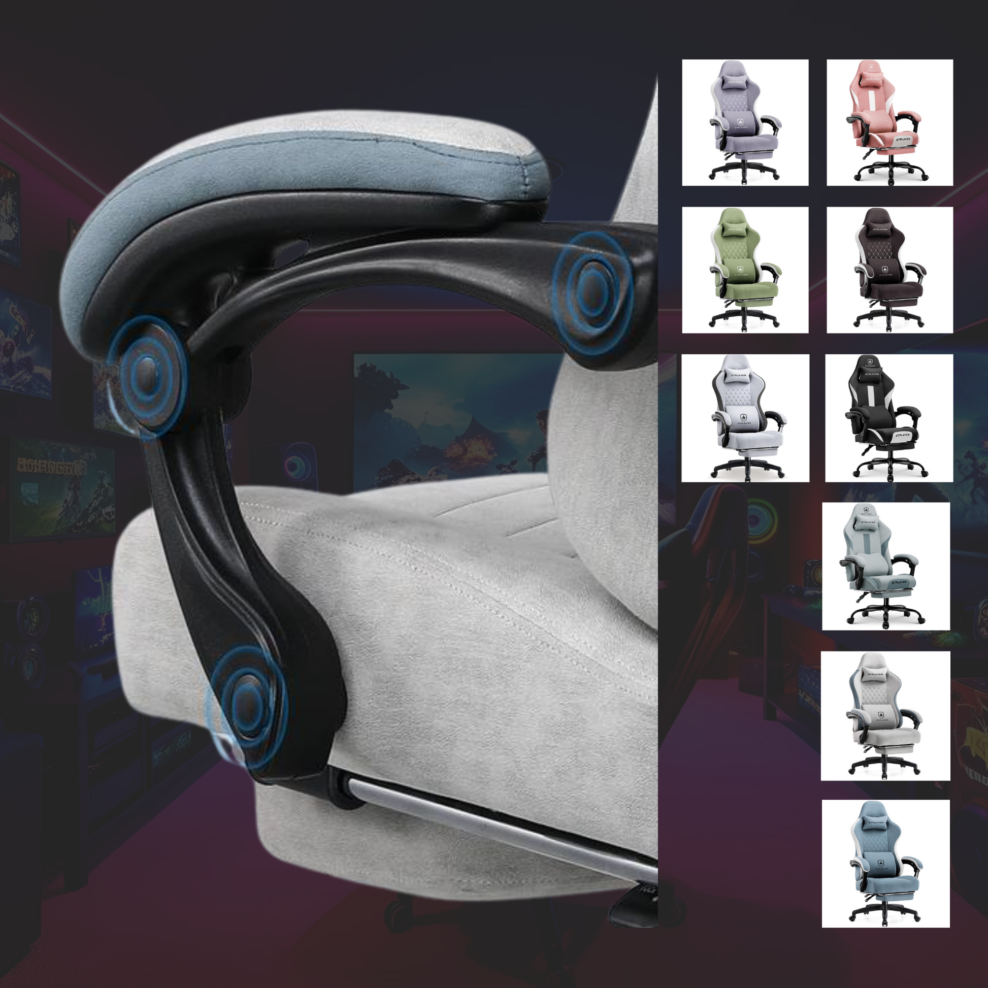 【Springtok】Gtplayer Gaming Chair, Technical Fabric Office Chair with Pocket Spring Cushion, Linkage Armrests and Footrest, High Back Ergonomic Chair Springtok Adjustable