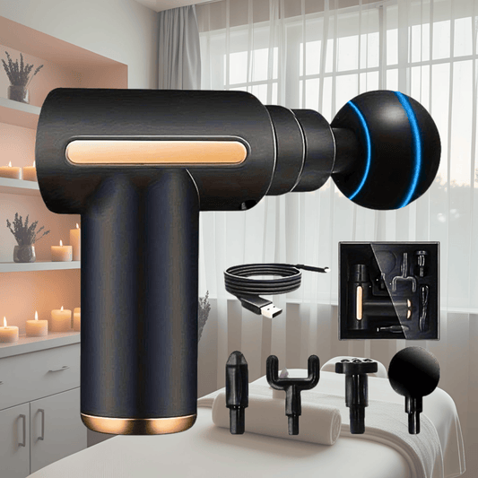 Professional Deep Tissue Black Massage Gun, 4 Heads for Complete Muscle Relaxation and Pain Management Portable Handheld Fascia Massage Gun