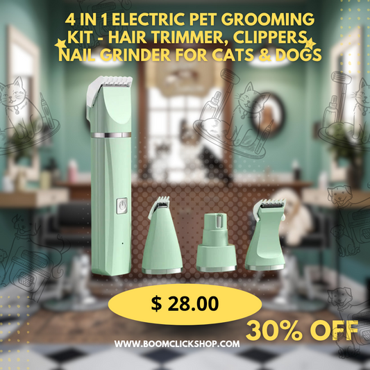 4 in 1 Electric Pet Grooming Kit - Hair Trimmer, Clippers, Nail Grinder for Cats & Dogs