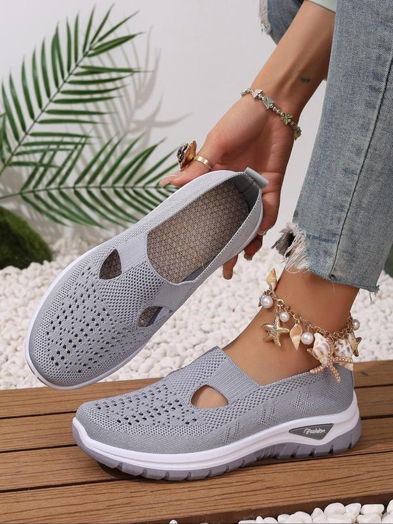 Women'S Fashionable Plain Color Slip on Mesh Breathable Lightweight Sneakers, Casual Comfortable Sports Running Shoes, All-Match round Toe Shoes for Daily Wear