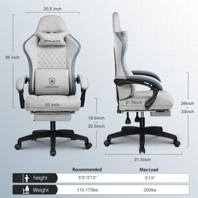 【Springtok】Gtplayer Gaming Chair, Technical Fabric Office Chair with Pocket Spring Cushion, Linkage Armrests and Footrest, High Back Ergonomic Chair Springtok Adjustable
