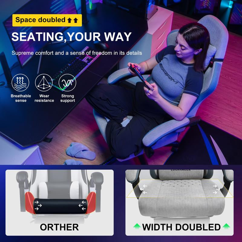 【Springtok】Gtplayer Gaming Chair, Technical Fabric Office Chair with Pocket Spring Cushion, Linkage Armrests and Footrest, High Back Ergonomic Chair Springtok Adjustable
