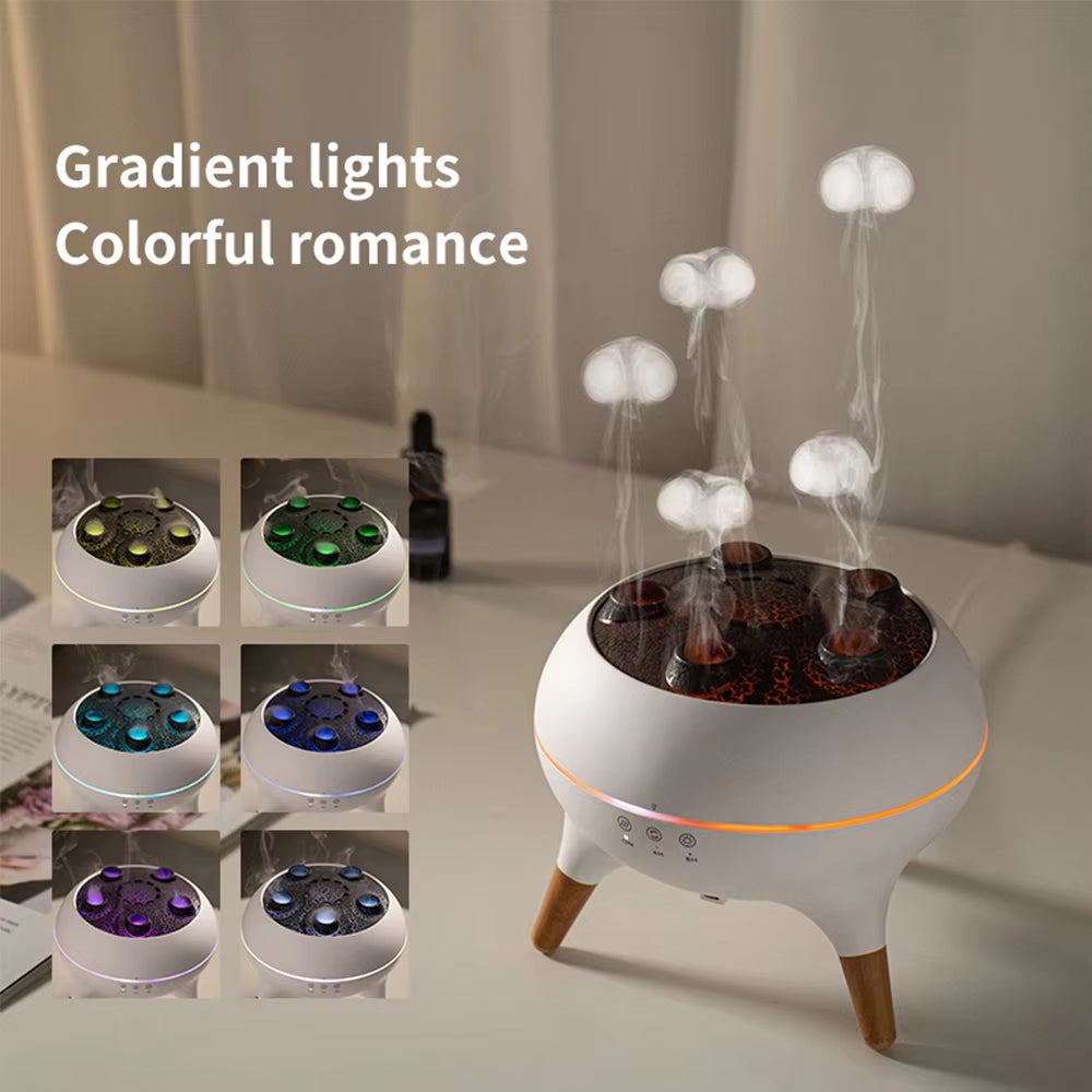 Dynamic Jellyfish Spray Air Humidifiers with Colourful Gradient Flame Night Lights Remote Control Essential Oil Aroma Diffusers