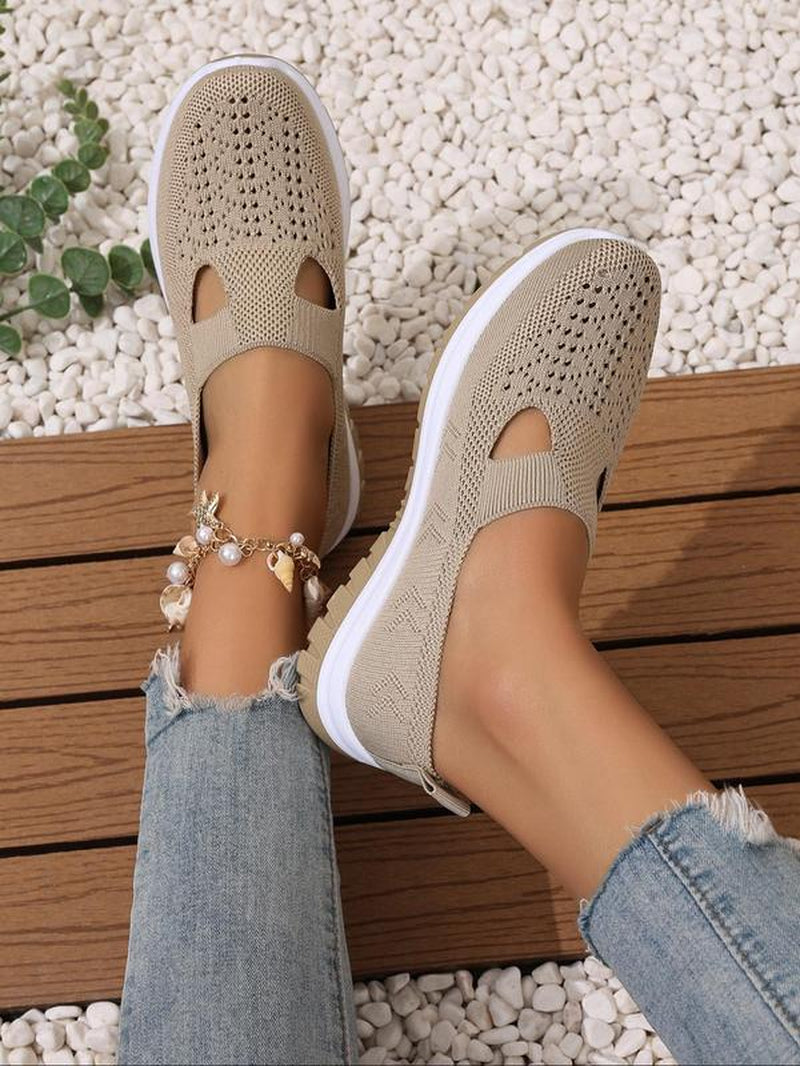 Women'S Fashionable Plain Color Slip on Mesh Breathable Lightweight Sneakers, Casual Comfortable Sports Running Shoes, All-Match round Toe Shoes for Daily Wear