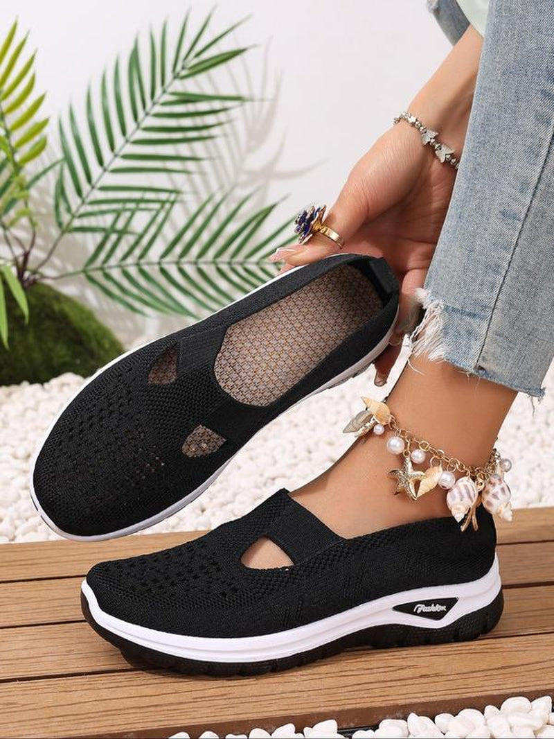 Women'S Fashionable Plain Color Slip on Mesh Breathable Lightweight Sneakers, Casual Comfortable Sports Running Shoes, All-Match round Toe Shoes for Daily Wear