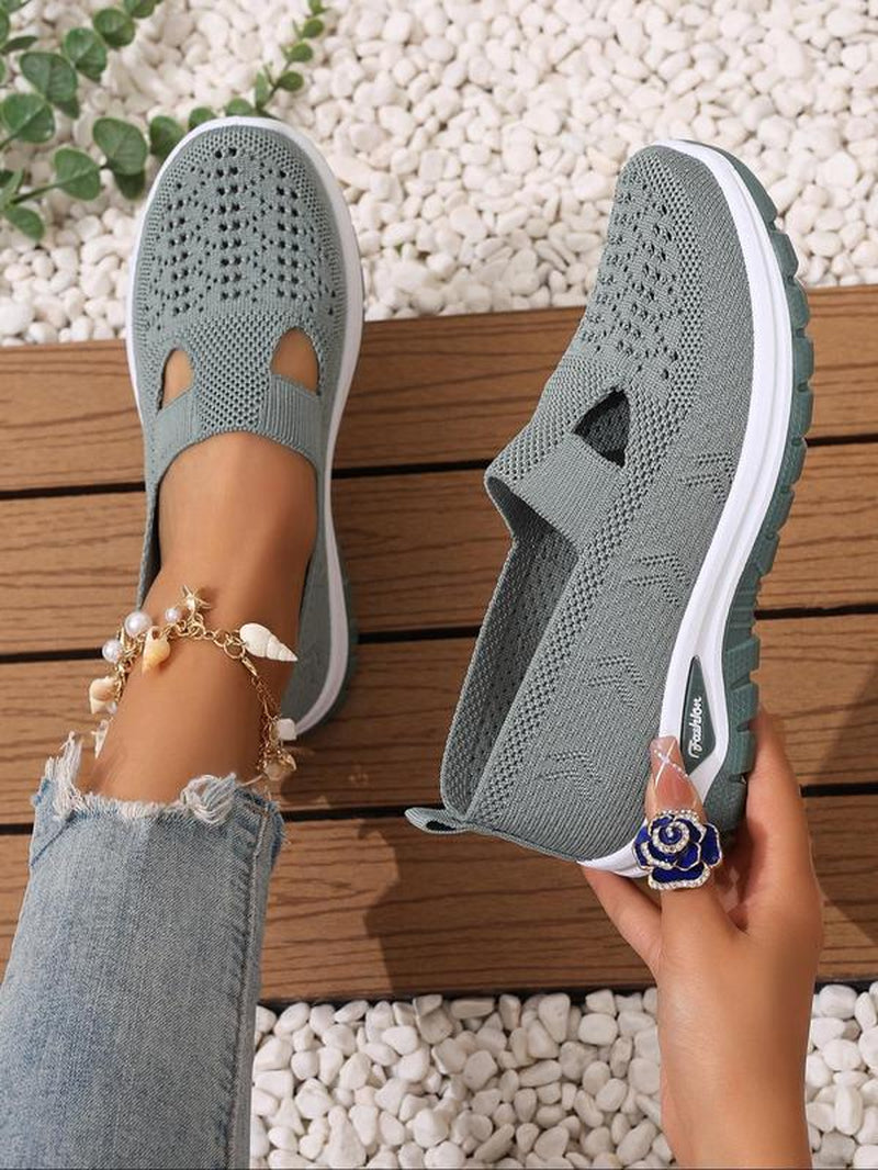 Women'S Fashionable Plain Color Slip on Mesh Breathable Lightweight Sneakers, Casual Comfortable Sports Running Shoes, All-Match round Toe Shoes for Daily Wear