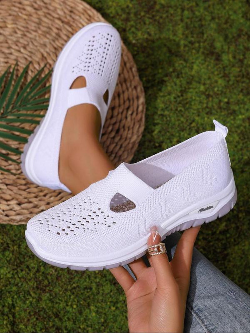 Women'S Fashionable Plain Color Slip on Mesh Breathable Lightweight Sneakers, Casual Comfortable Sports Running Shoes, All-Match round Toe Shoes for Daily Wear