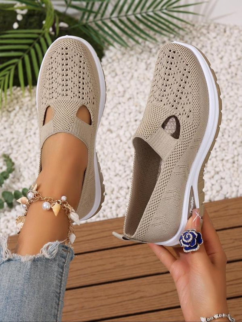 Women'S Fashionable Plain Color Slip on Mesh Breathable Lightweight Sneakers, Casual Comfortable Sports Running Shoes, All-Match round Toe Shoes for Daily Wear
