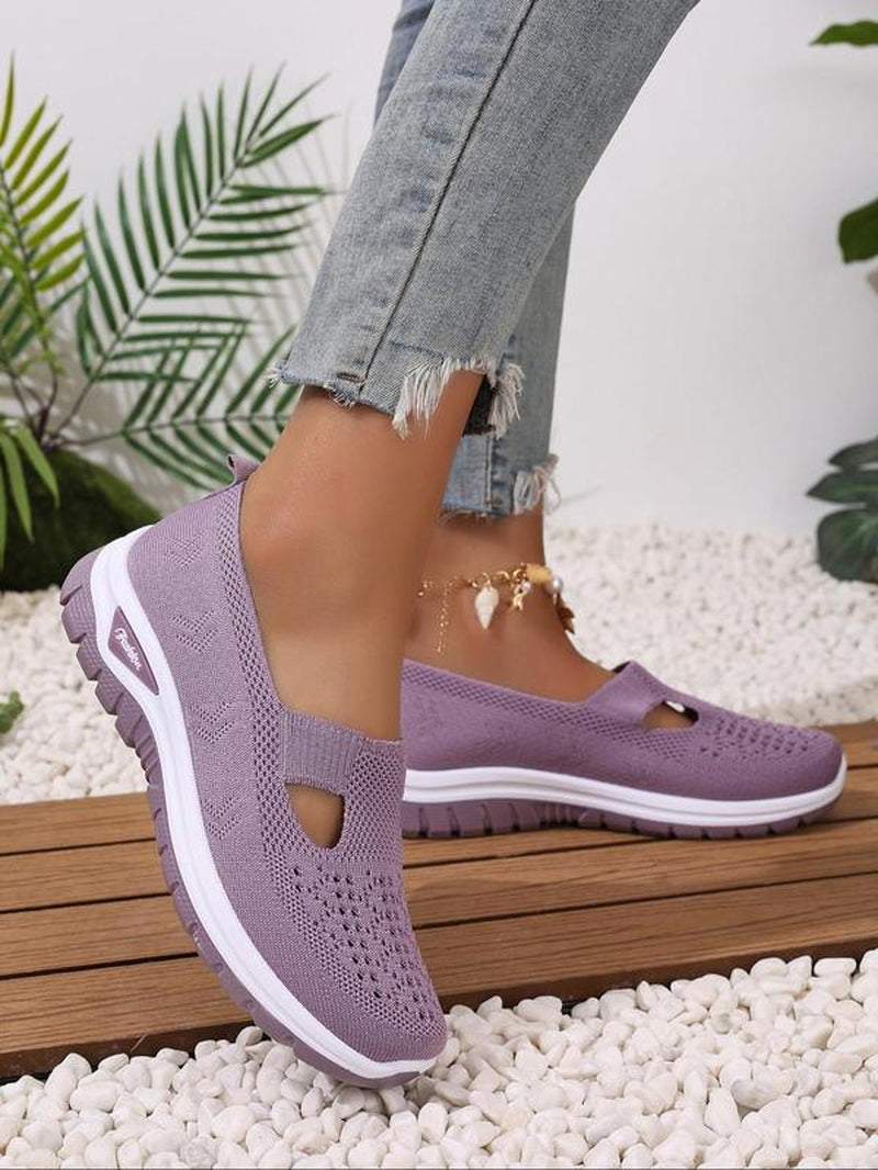 Women'S Fashionable Plain Color Slip on Mesh Breathable Lightweight Sneakers, Casual Comfortable Sports Running Shoes, All-Match round Toe Shoes for Daily Wear