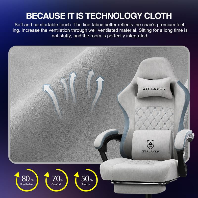 【Springtok】Gtplayer Gaming Chair, Technical Fabric Office Chair with Pocket Spring Cushion, Linkage Armrests and Footrest, High Back Ergonomic Chair Springtok Adjustable
