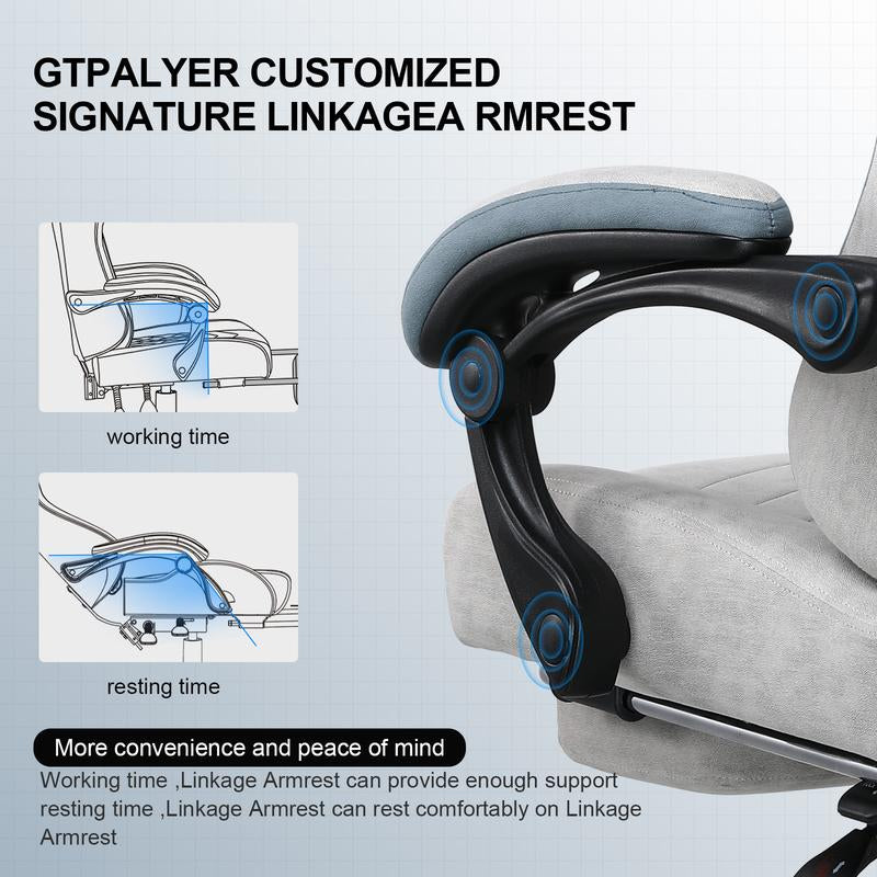 【Springtok】Gtplayer Gaming Chair, Technical Fabric Office Chair with Pocket Spring Cushion, Linkage Armrests and Footrest, High Back Ergonomic Chair Springtok Adjustable